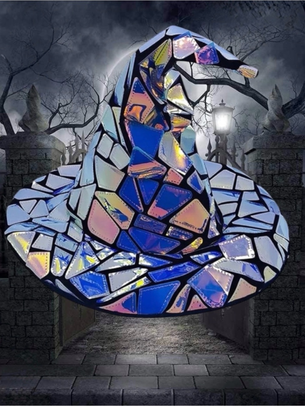 2 for $30 | Halloween Holographic Mosaic Witch Hat - Iridescent